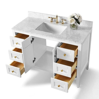Ancerre Maili Bathroom Vanity with Sink and Carrara White Marble Top Cabinet Set - VTS-MAILI-48-W-CW - Backyard Provider
