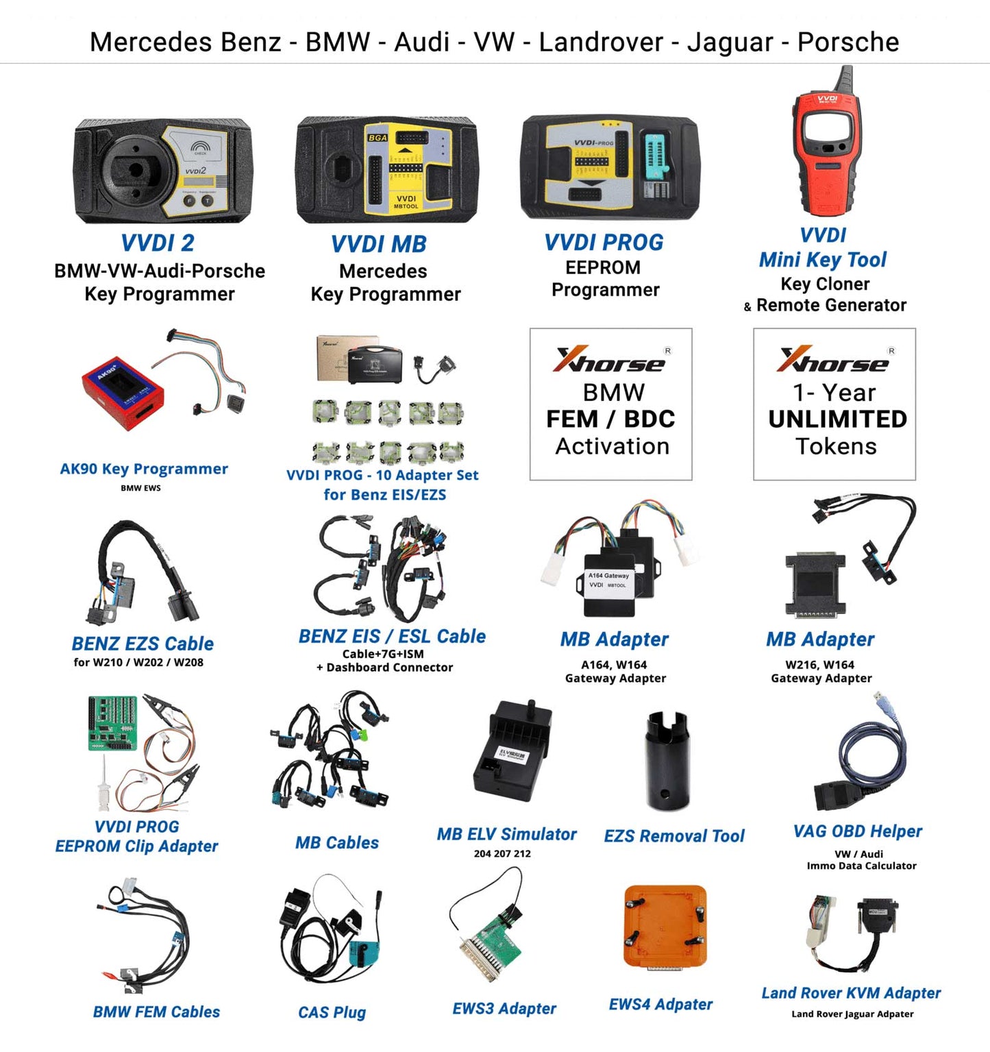 Xhorse VVDI Complete Starter Pack Bundle w/ Authorizations, Emulators, Cables & Adapters (Xhorse) - VVDI-SET-COMPLETE