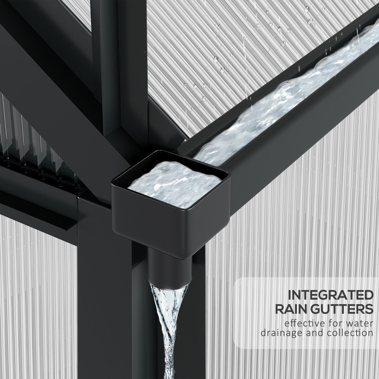 Outsunny 6' x 6' Polycarbonate Greenhouse with Rain Gutter and Roof Vent for Outdoor Garden, Gray - 845-058GY