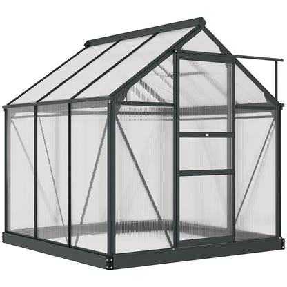 Outsunny 6' x 6' Polycarbonate Greenhouse with Rain Gutter and Roof Vent for Outdoor Garden, Gray - 845-058GY