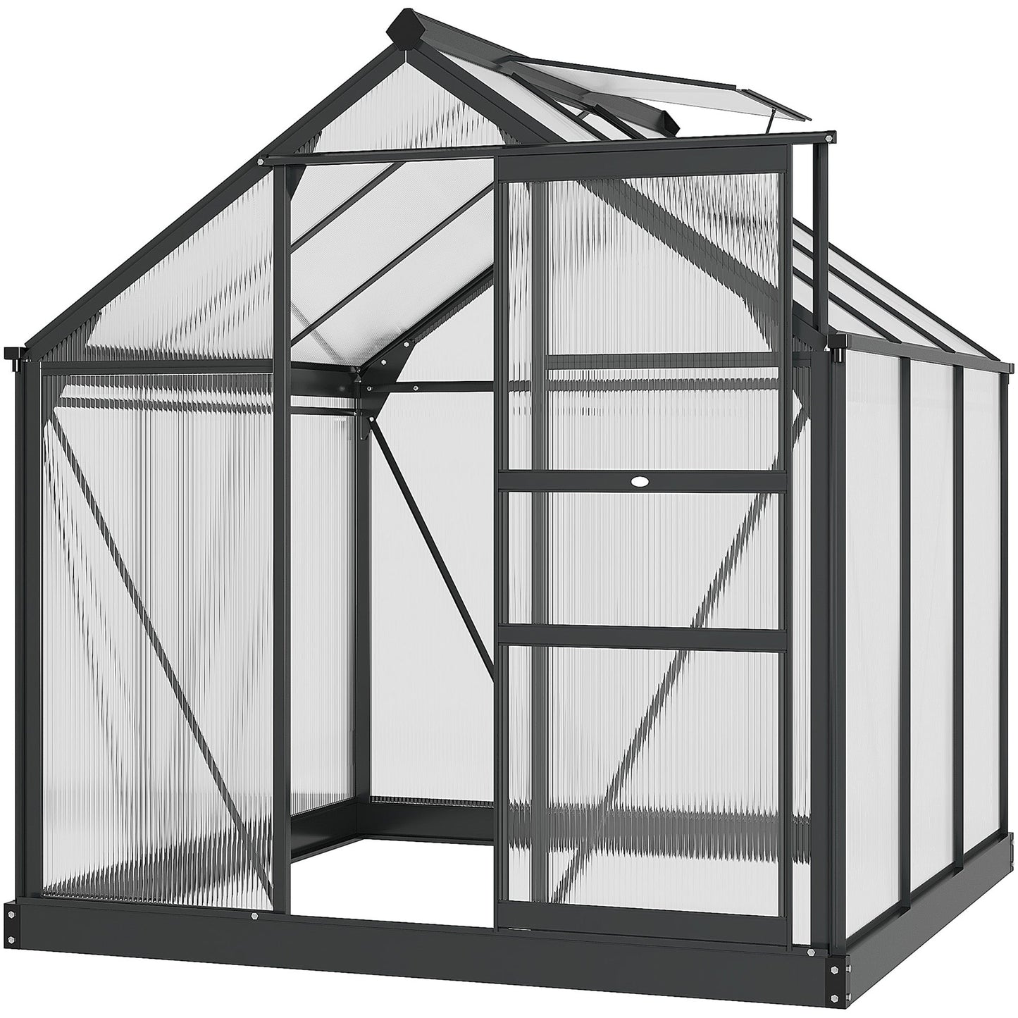 Outsunny 6' x 6' Polycarbonate Greenhouse with Rain Gutter and Roof Vent for Outdoor Garden, Gray - 845-058GY