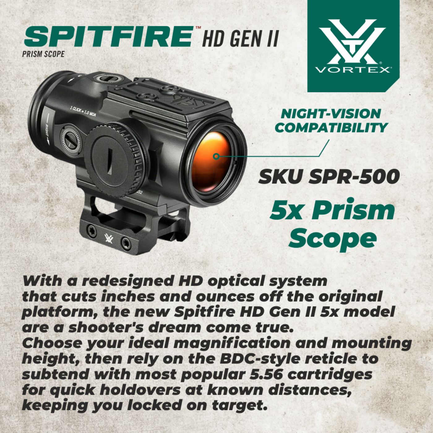 Vortex Optics Spitfire HD Gen II 5x Prism Scope - SPR-500