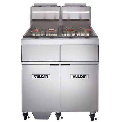 Vulcan 2GR45MF-1 Natural Gas 2 Unit Floor Fryer System with Millivolt Controls and KleenScreen Filtration - 240,000 BTU - 2GR45MF-1