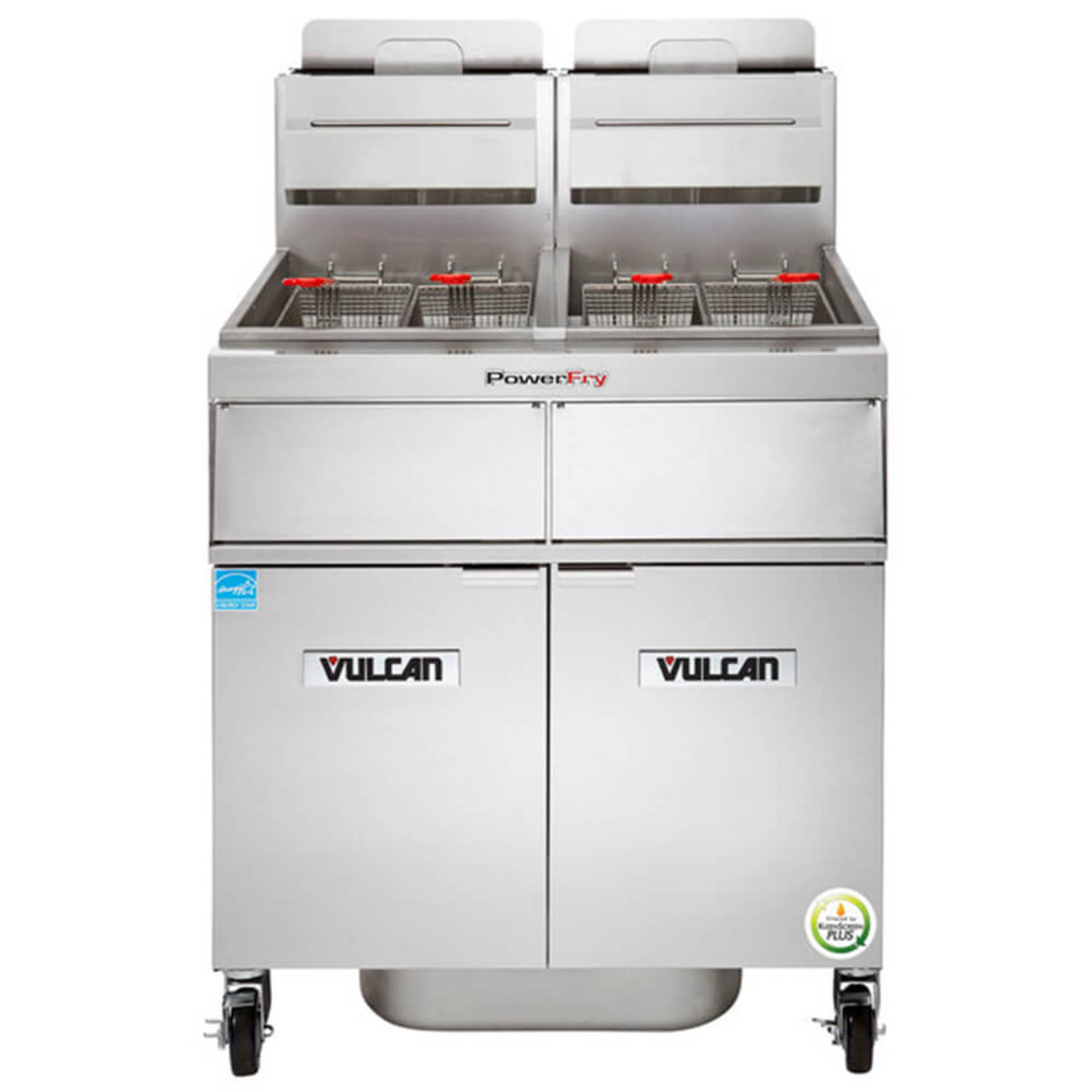 Vulcan 2TR45AF-1 PowerFry3 Natural Gas 90-100 lb. 2 Unit Fryer System with Solid State Analog Controls and KleenScreen Filtration - 140 000 BTU - 2TR45AF-1