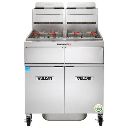 Vulcan 2TR45AF-1 PowerFry3 Natural Gas 90-100 lb. 2 Unit Fryer System with Solid State Analog Controls and KleenScreen Filtration - 140 000 BTU - 2TR45AF-1