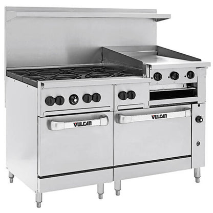 Vulcan 60SS-6B24GBN Endurance 6 Burner 60" Natural Gas Range with Griddle/Broiler and Standard Oven Base - 268,000 BTU - 60SS-6B24GBN