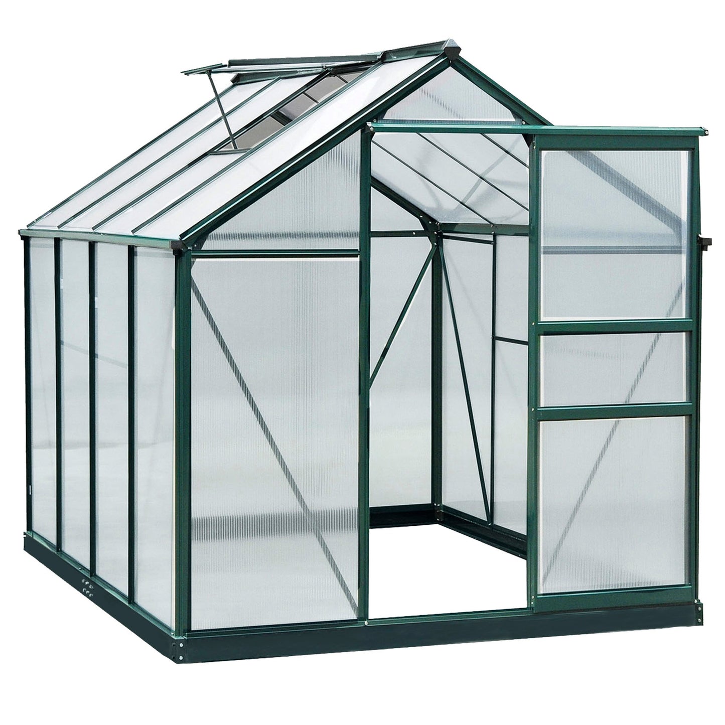 Outsunny BloomGreen 6' x 8' Greenhouse with Rain Gutter and Roof Vent Dark Green - 845-059