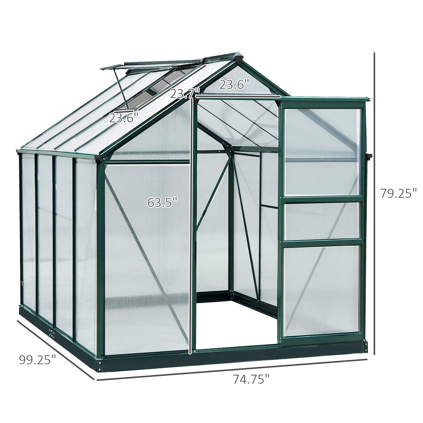 Outsunny BloomGreen 6' x 8' Greenhouse with Rain Gutter and Roof Vent Dark Green - 845-059