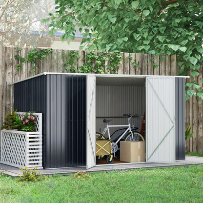 Outsunny 11' x 6' Metal Storage Shed with Lockable Door for Backyard, Garden, Lawn, Gray - 845-680V01CG