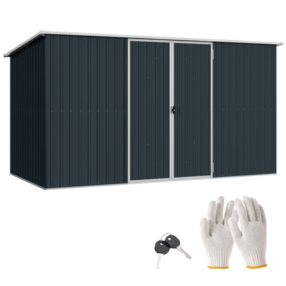 Outsunny 11' x 6' Metal Storage Shed with Lockable Door for Backyard, Garden, Lawn, Gray - 845-680V01CG