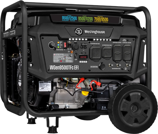 Westinghouse EFI Generator 9500/12500W Tri Fuel Gas Propane Natural Gas 50A Remote Start CO Sensor CARB New - WGEN9500TFC-EFI