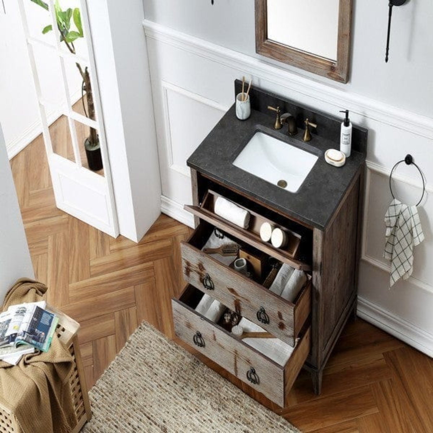 Legion Furniture WH8548 48 Inch Wood Vanity in Brown with Marble WH5148 Top, No Faucet