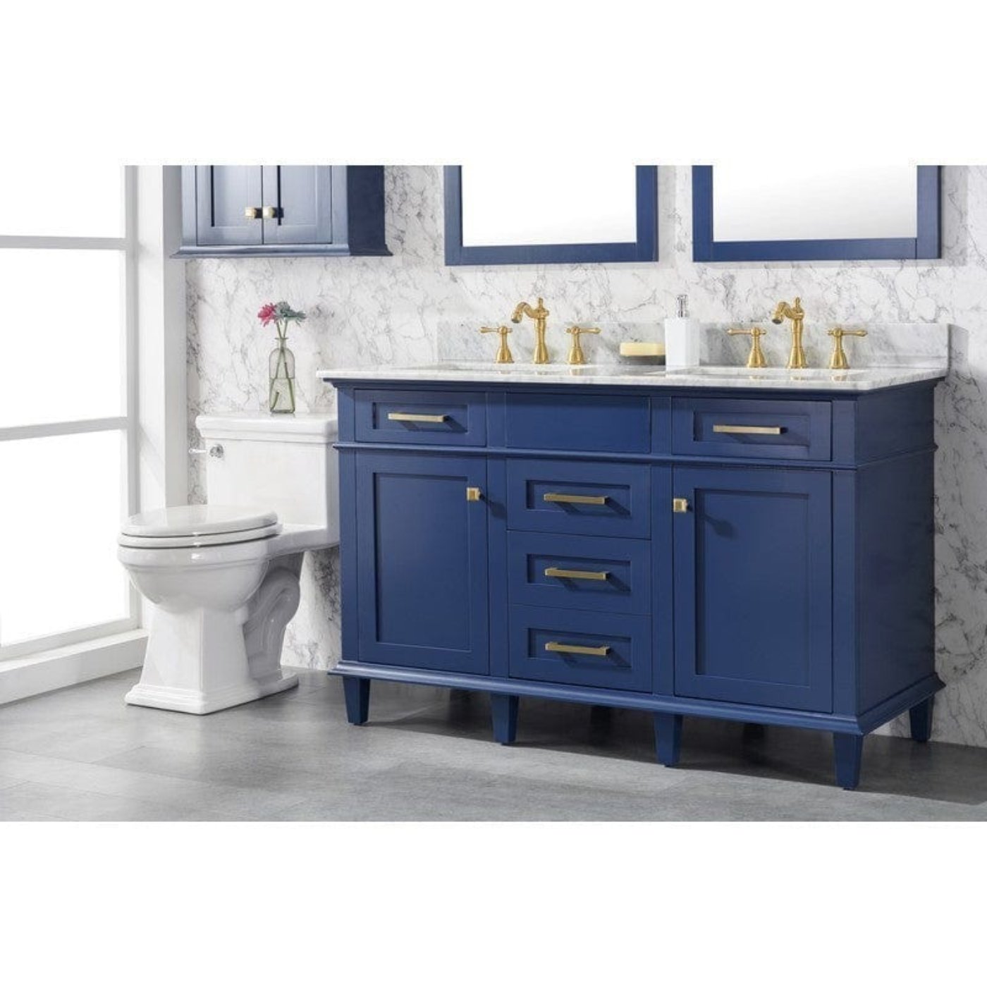 Legion Furniture WLF2136-B 36 Inch Blue Finish Sink Vanity Cabinet with Carrara White Top