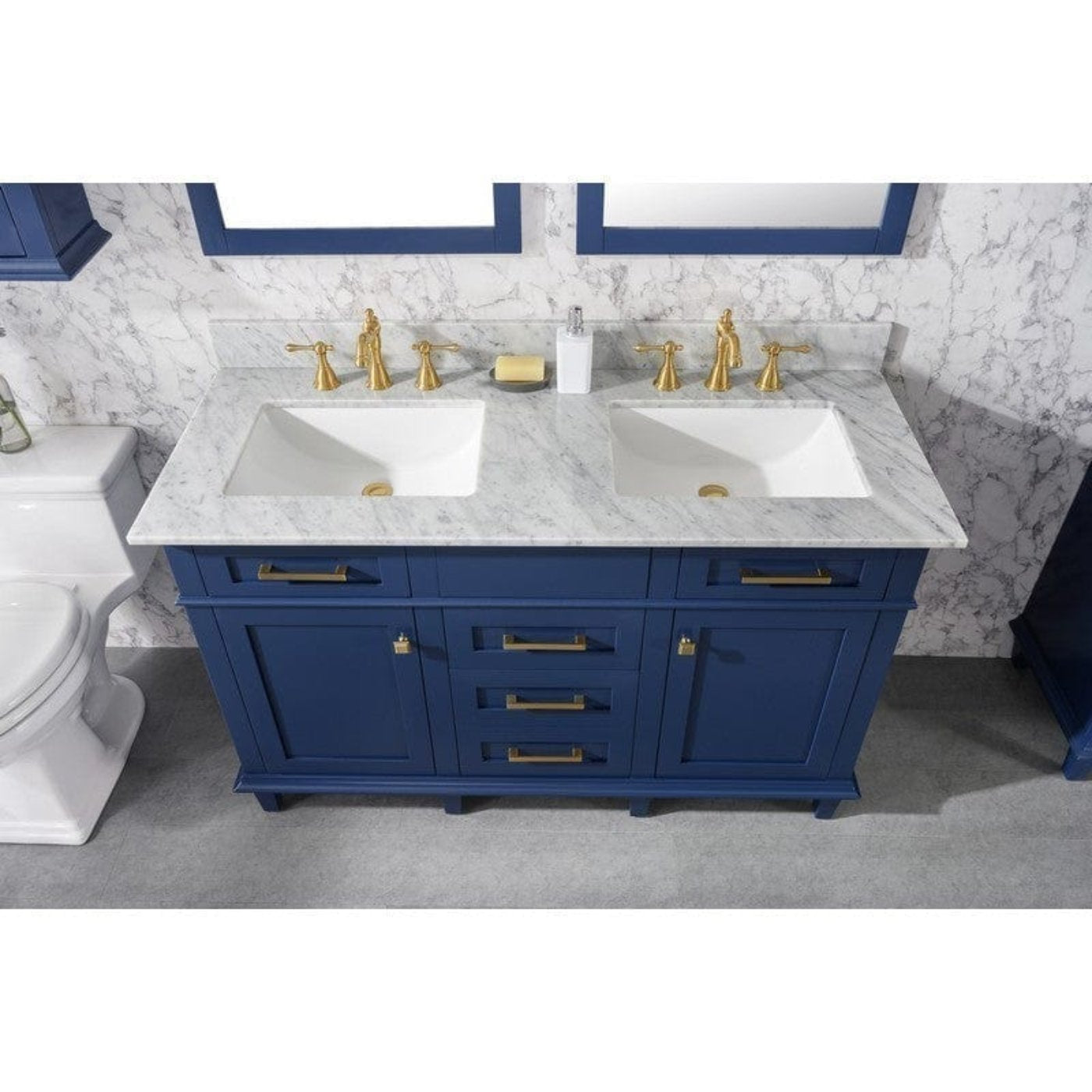 Legion Furniture WLF2272-B 72 Inch Blue Double Single Sink Vanity Cabinet with Carrara White Top