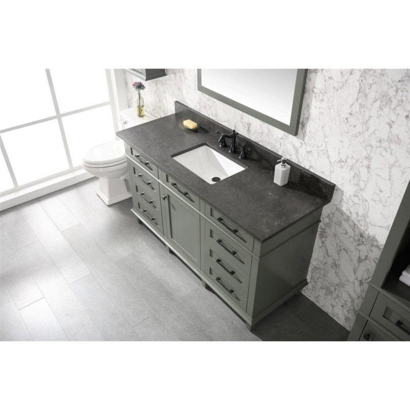 Legion Furniture WLF2154-PG 54 Inch Pewter Green Finish Double Sink Vanity Cabinet with Blue Lime Stone Top