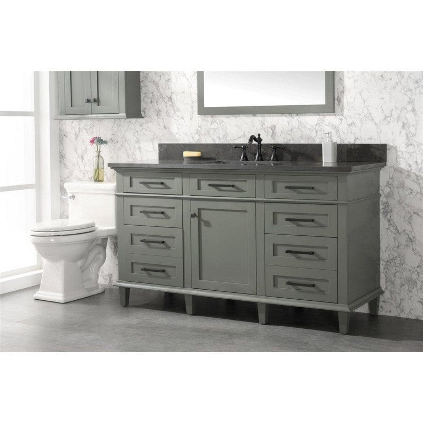 Legion Furniture WLF2236-PG 36 Inch Pewter Green Finish Sink Vanity Cabinet with Blue Lime Stone Top