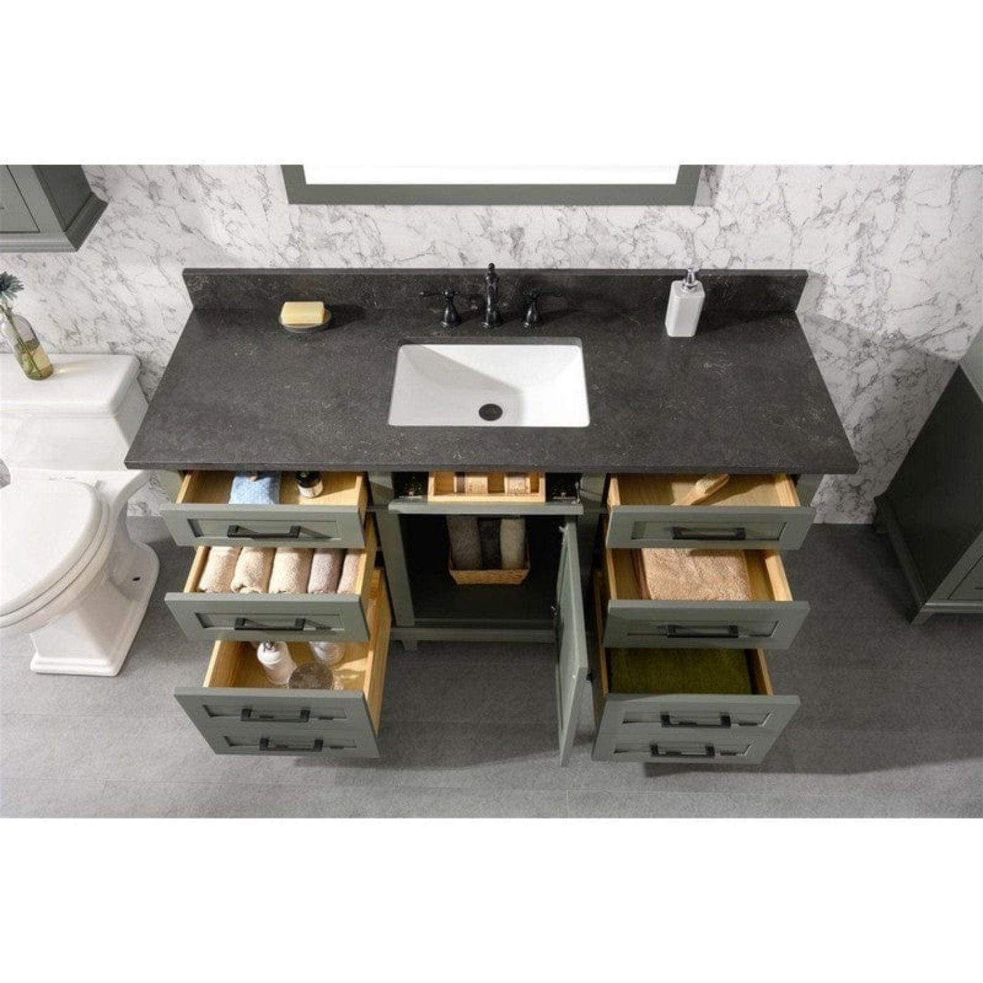 Legion Furniture WLF2280-PG 80 Inch Pewter Green Double Single Sink Vanity Cabinet with Blue Lime Stone Quartz Top