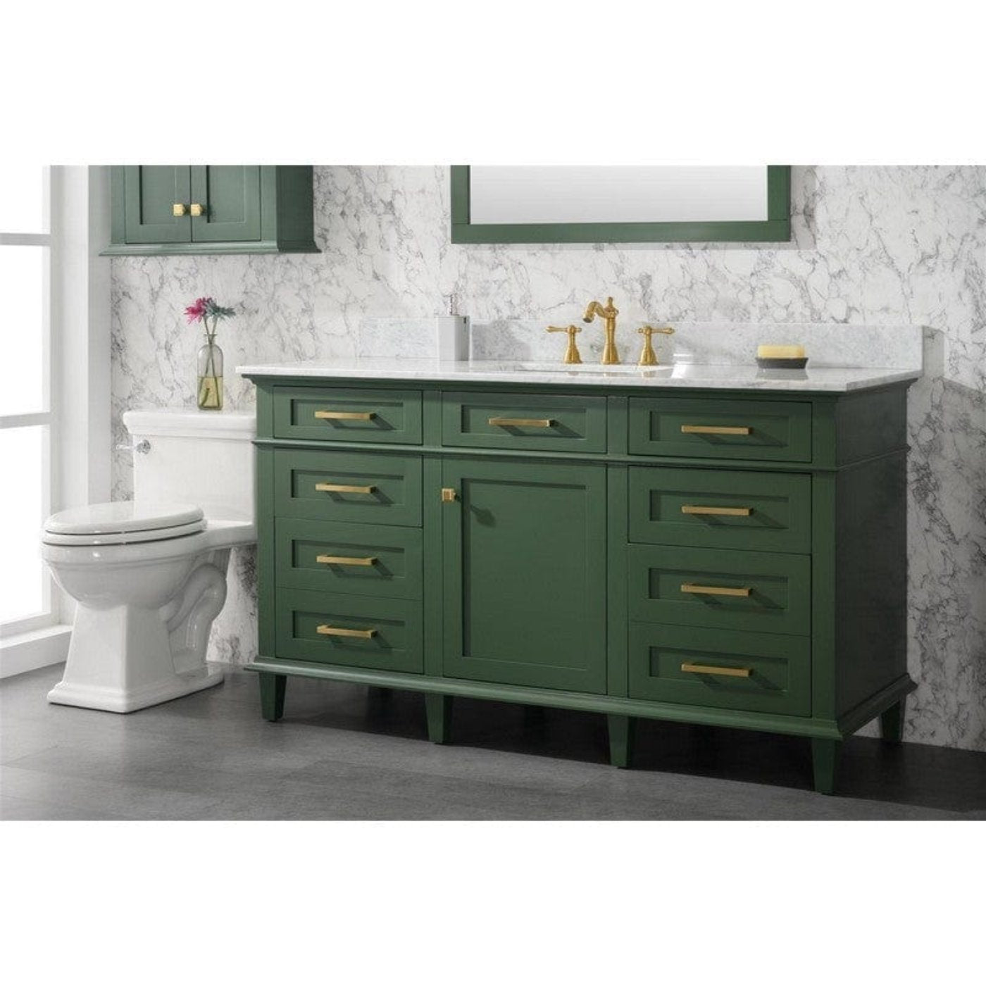 Legion Furniture WLF2136-VG 36 Inch Vogue Green Finish Sink Vanity Cabinet with Carrara White Top