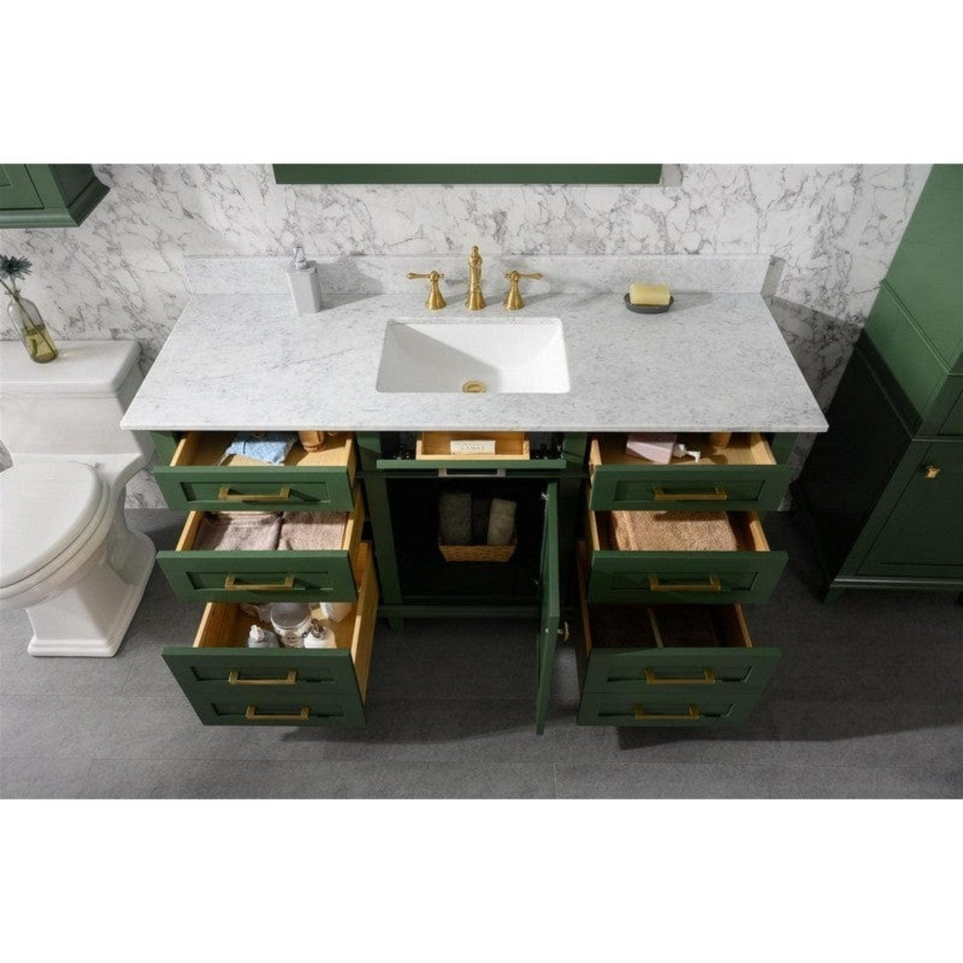 Legion Furniture WLF2272-VG 72 Inch Vogue Green Double Single Sink Vanity Cabinet with Carrara White Top