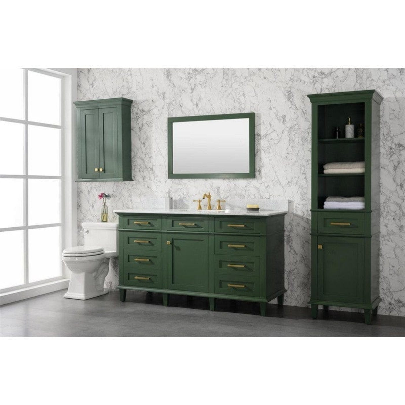 Legion Furniture WLF2260D-VG 60 Inch Vogue Green Finish Double Sink Vanity Cabinet with Carrara White Top