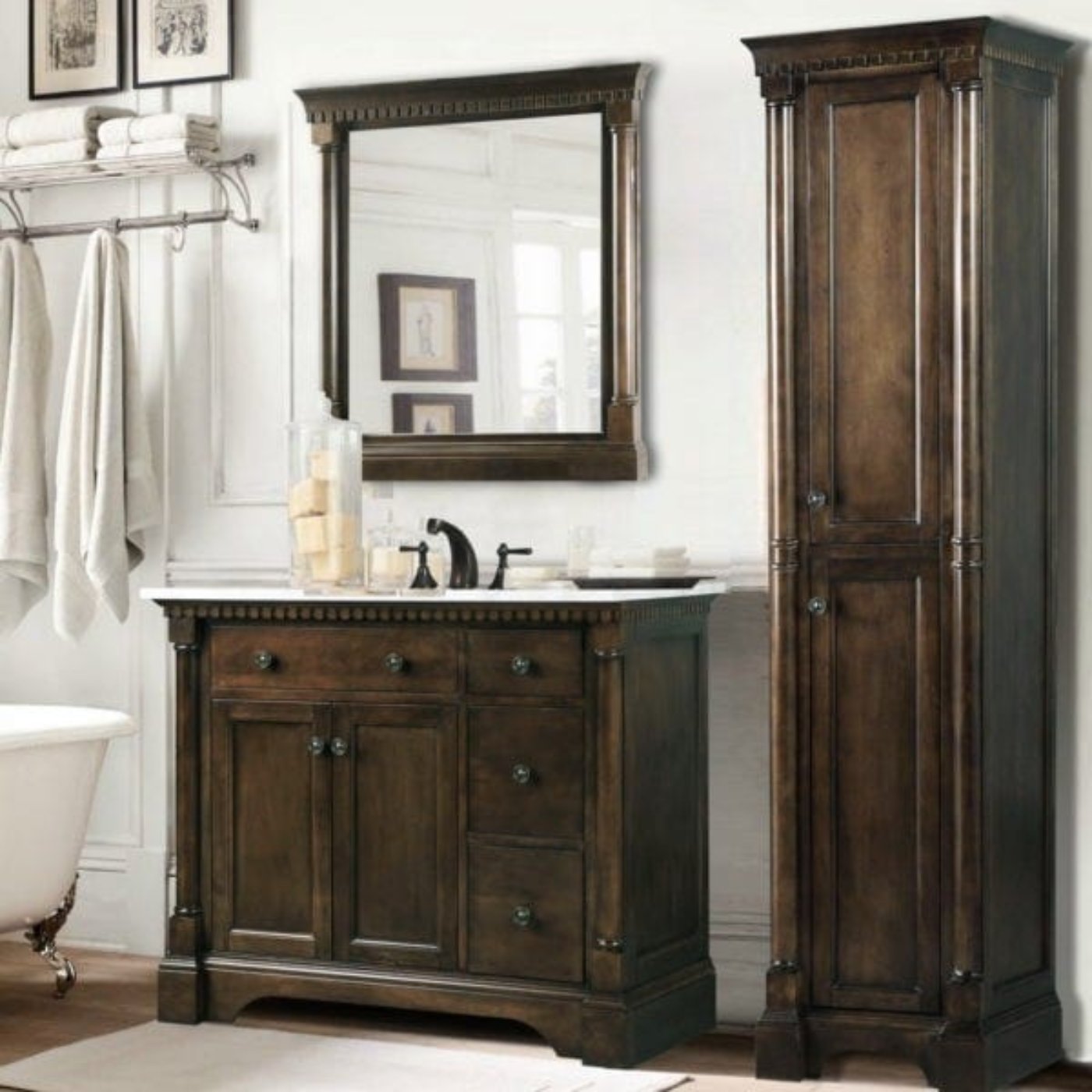 Legion Furniture WLF6036-48" 49 Inch Antique Coffee Vanity with Carrara White Top and Matching Backsplash, No Faucet