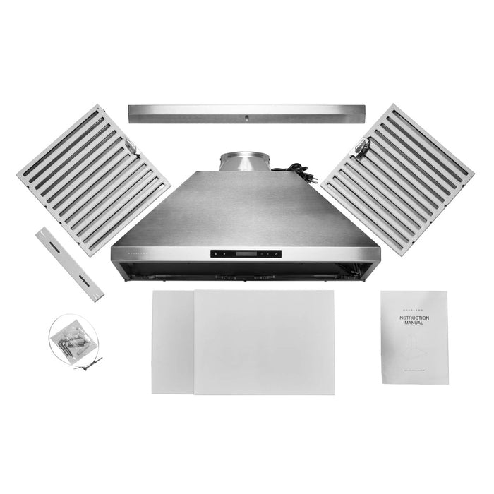 Hauslane 36-Inch Wall Mount Touch Control Range Hood with Stainless Steel Filters in Stainless Steel - WM-538SS-36