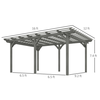 Outsunny 12' x 16' Wood Gazebo Pergola with Sturdy Frame for Climbing Plants, Gray - 84C-417V01GY