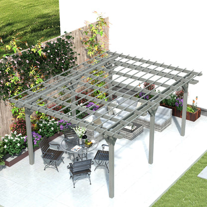 Outsunny 12' x 16' Wood Gazebo Pergola with Sturdy Frame for Climbing Plants, Gray - 84C-417V01GY