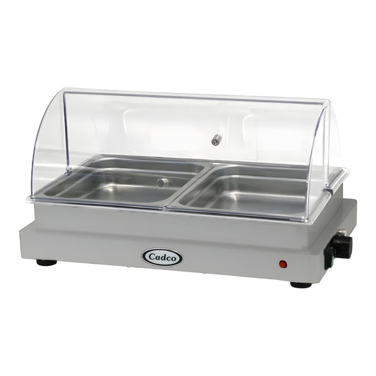 Cadco WTBS-3N-HD 3-Compartment Third Size Electric Heavy-Duty Buffet Server with Roll Top Lid - 120V - WTBS-3N-HD
