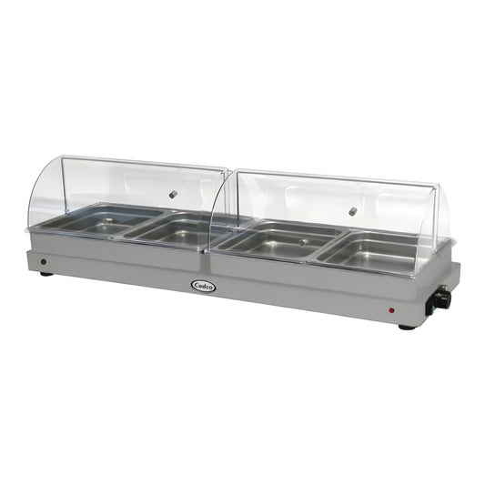 Cadco WTBS-4N-HD 4-Compartment Half Size Electric Heavy-Duty Buffet Server with Roll Top Lids - 120V - WTBS-4N-HD