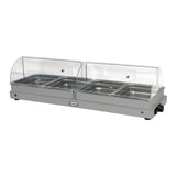 Cadco WTBS-4N-HD 4-Compartment Half Size Electric Heavy-Duty Buffet Server with Roll Top Lids - 120V - WTBS-4N-HD