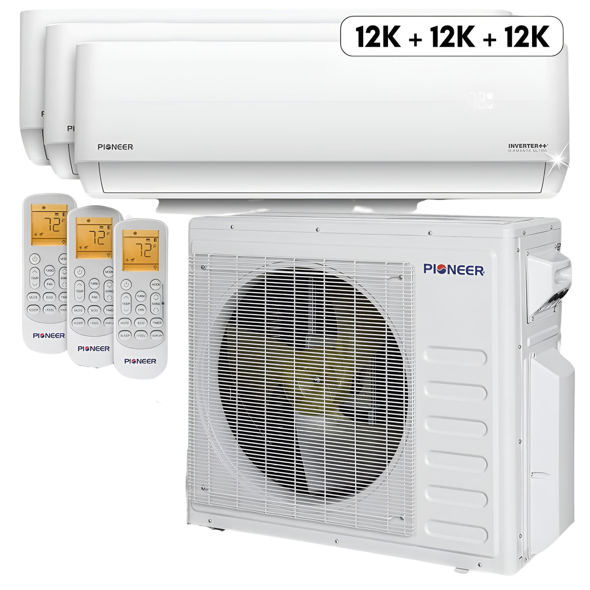 Pioneer Mini Split 36,000 BTU 3 Zone Ductless Air Conditioner and Heat Pump - WYT040GLHI22M4-12W-12W-12W