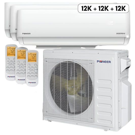 Pioneer Mini Split 36,000 BTU 3 Zone Ductless Air Conditioner and Heat Pump - WYT040GLHI22M4-12W-12W-12W