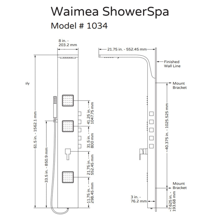 Pulse Showerspas Matte Brushed Stainless Steel Shower Panel - Waimea Showerspa - 1034