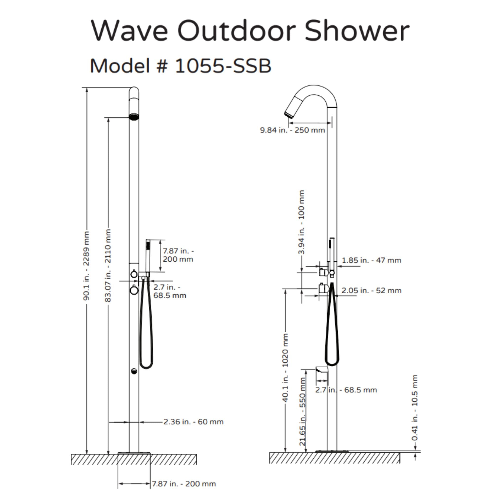 Pulse Showerspas Brushed Stainless Steel Outdoor Shower System - Wave Outdoor Shower - 1055-SSB