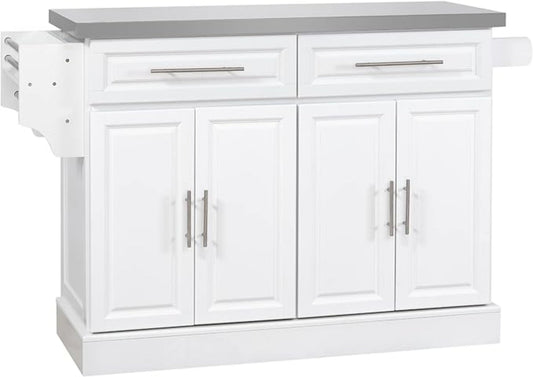 HomCom Rolling Kitchen Island with Storage, Portable Kitchen Cart with Stainless Steel Top - B071YMR7FJ-1