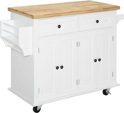 HomCom Kitchen Island on Wheels, Rolling Cart with Rubberwood Top - B0BLMCTYZS-1