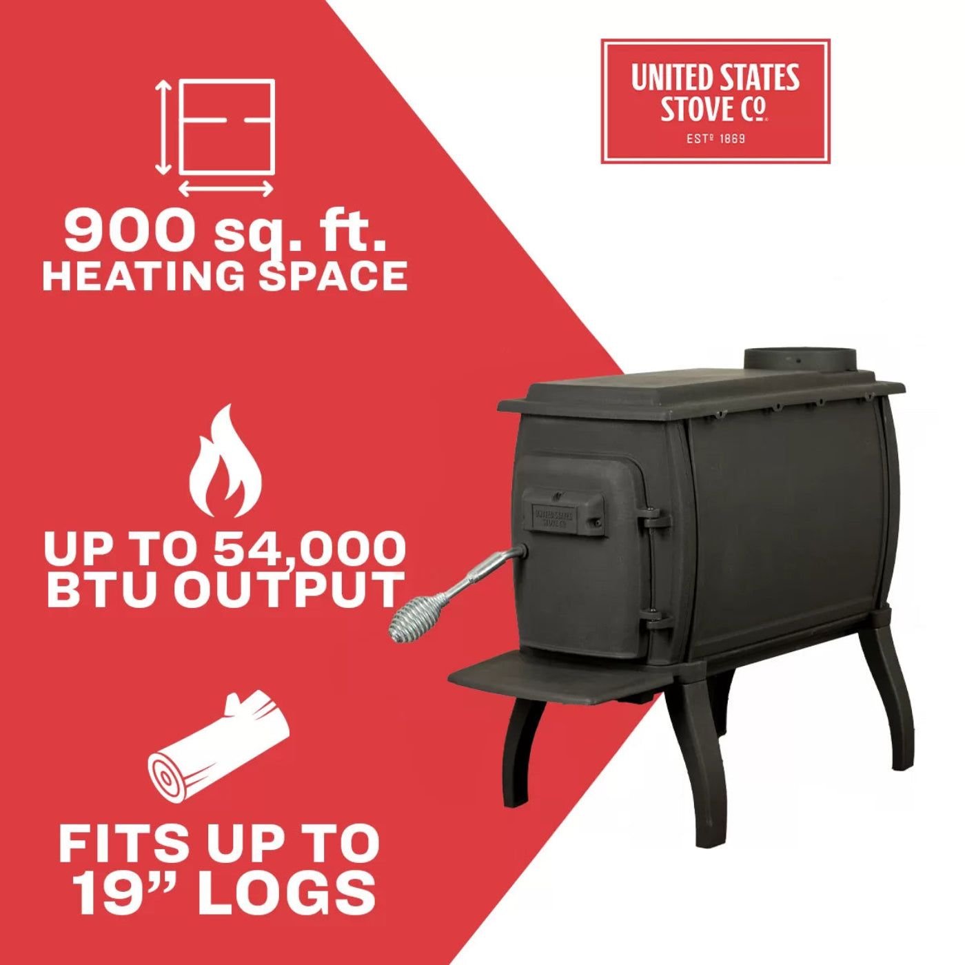US Stove US1261E 900 sq. ft. Cast Iron Log Wood Stove - SKU_1769012038376_236