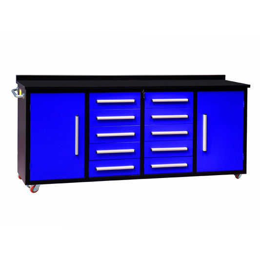 7ft 10-drawer Storage Workbench with Wheels