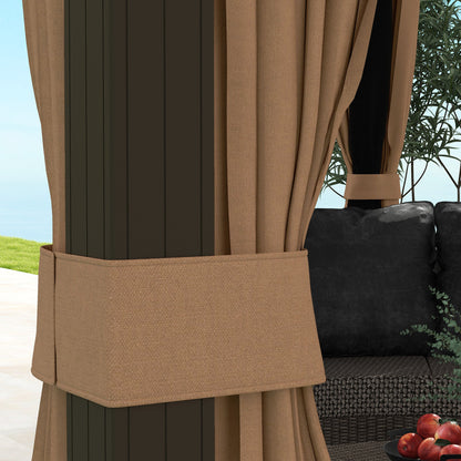 Outsunny 10' x 12' Hardtop Gazebo with Curtains, Netting Aluminum Frame - Coffee - 84C-040V01CF