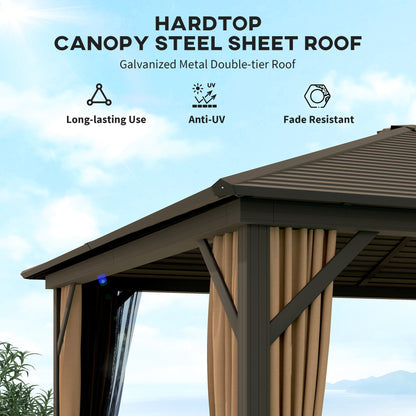 Outsunny 10' x 12' Hardtop Gazebo with Curtains, Netting Aluminum Frame - Coffee - 84C-040V01CF
