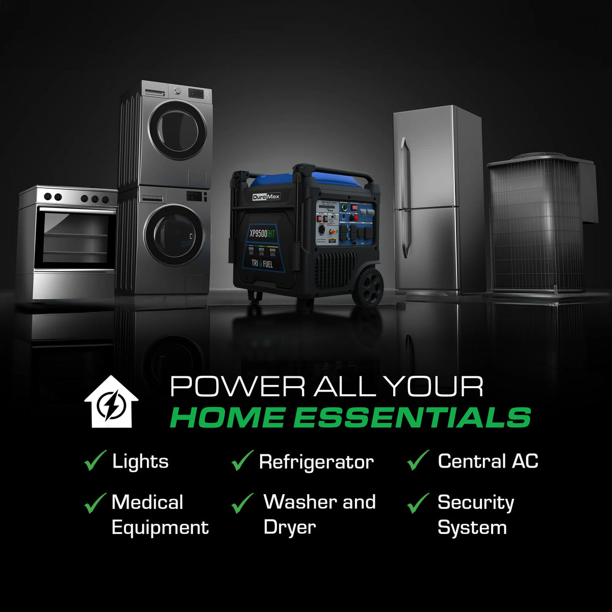 DuroMax 9,500 Watt Portable Dual Tri Inverter Generator w/ CO Alert