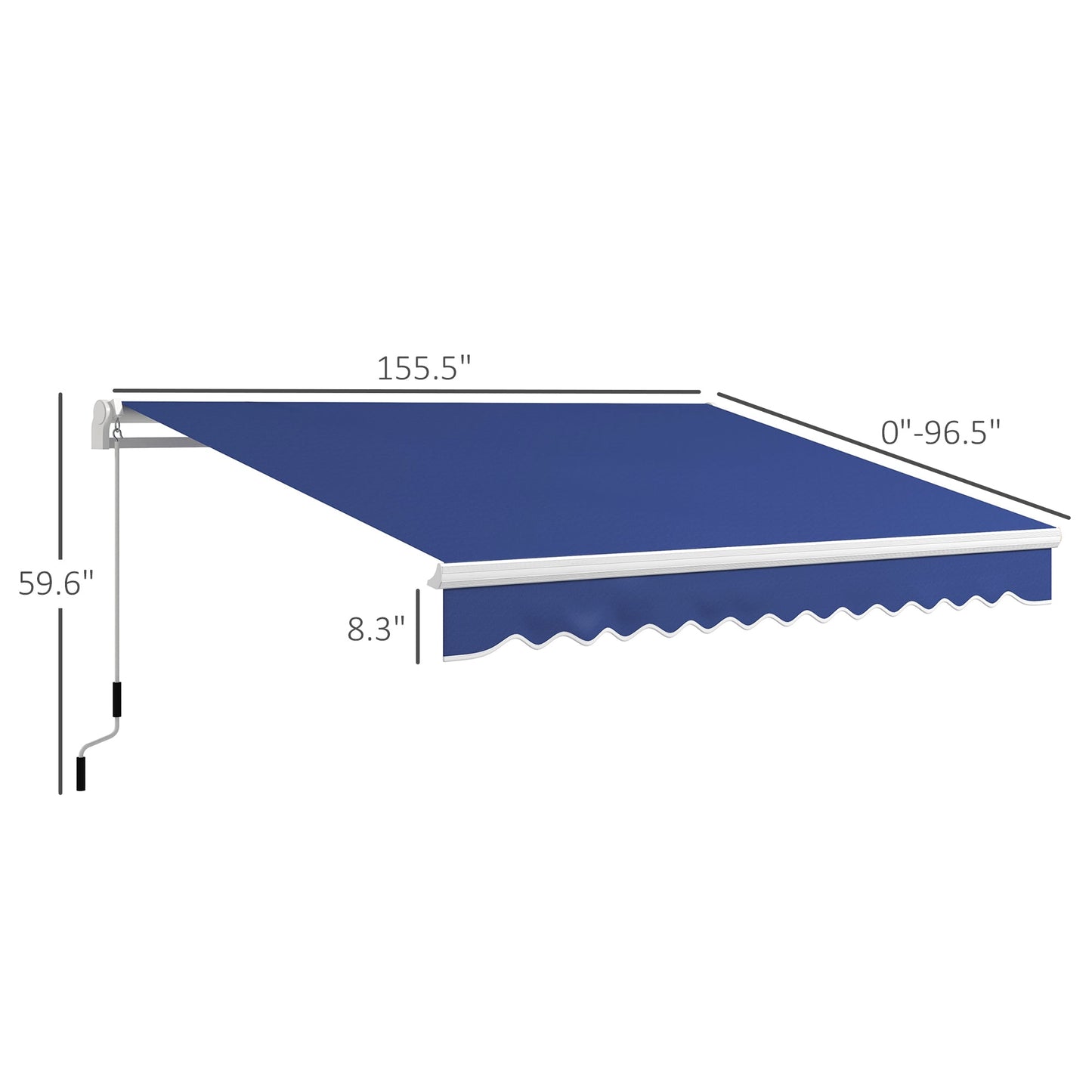 13' x 8' Manual Retractable Sun Shade w/UV Protection & Easy Crank, Dark Blue