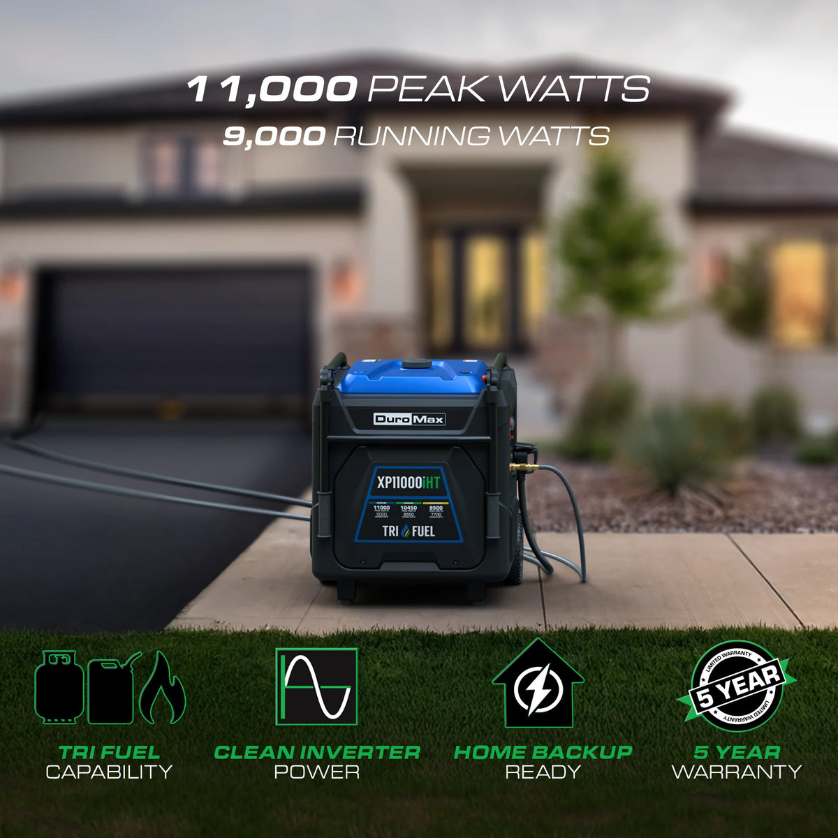 DuroMax 11,000 Watt Portable Tri Fuel Inverter Generator w/ CO Alert