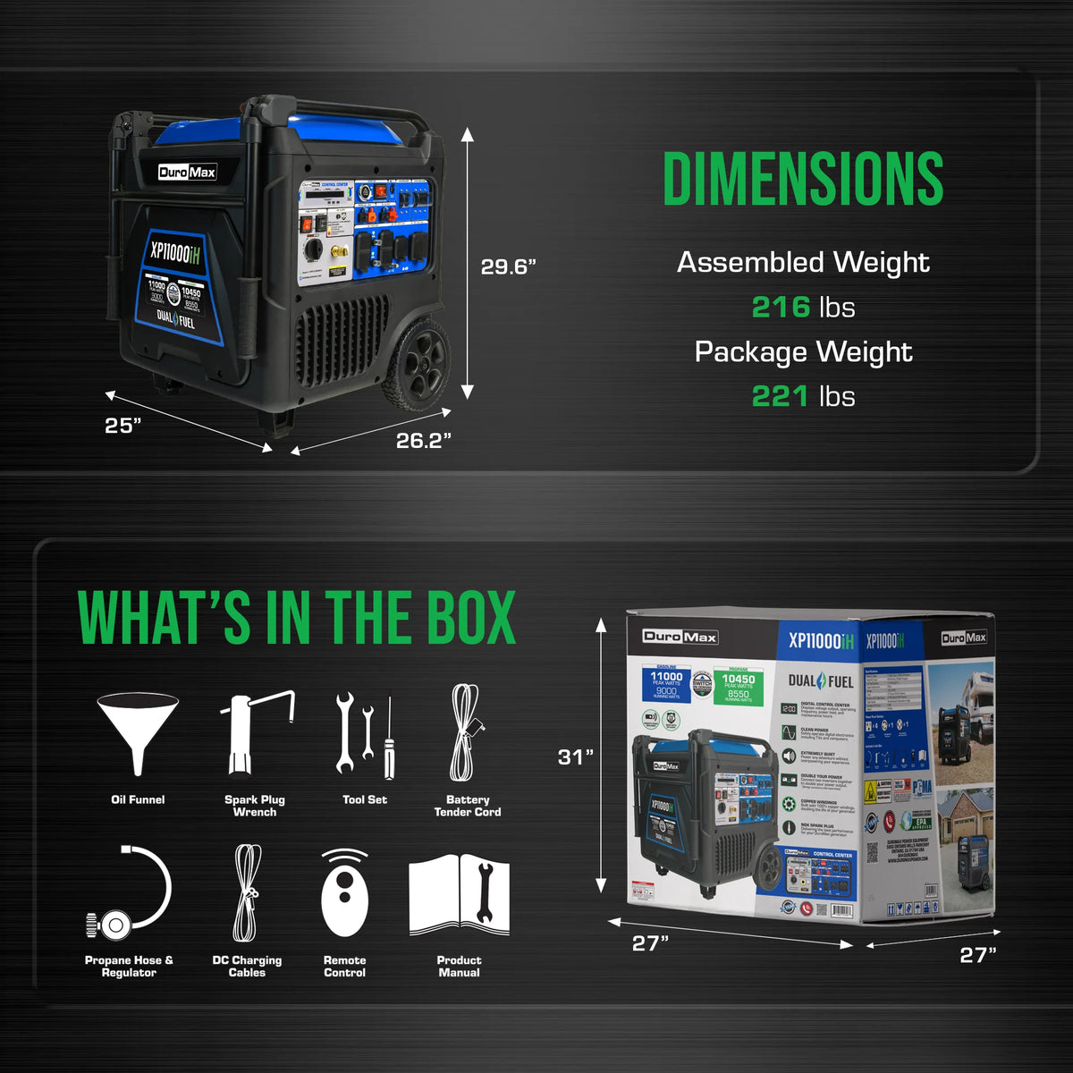 DuroMax 11,000 Watt Portable Dual Fuel Inverter Generator w/ CO Alert