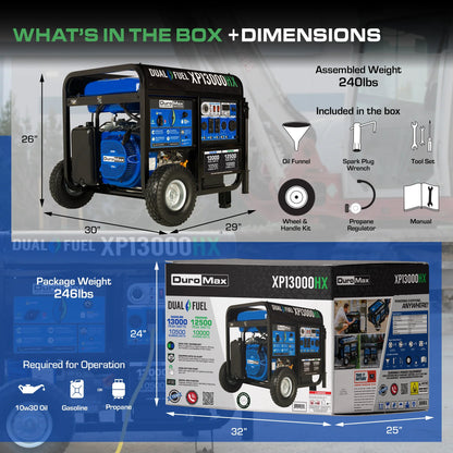 DuroMax XP13000HX 13,000-Watt 500cc Electric Start Dual Fuel Portable Generator