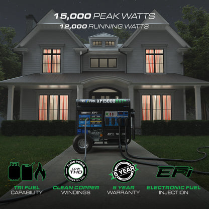 DuroMax XP15000HXT+ 15,000-Watt  500cc EFI Electric Start Tri Fuel Portable Generator