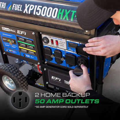 DuroMax XP15000HXT+ 15,000-Watt  500cc EFI Electric Start Tri Fuel Portable Generator