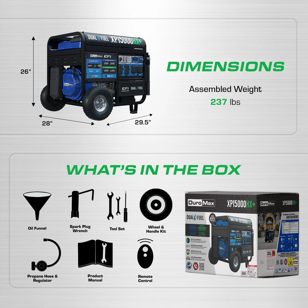 DuroMax XP15000HX+ 15,000-Watt 500cc EFI Electric Start Dual Fuel Portable Generator