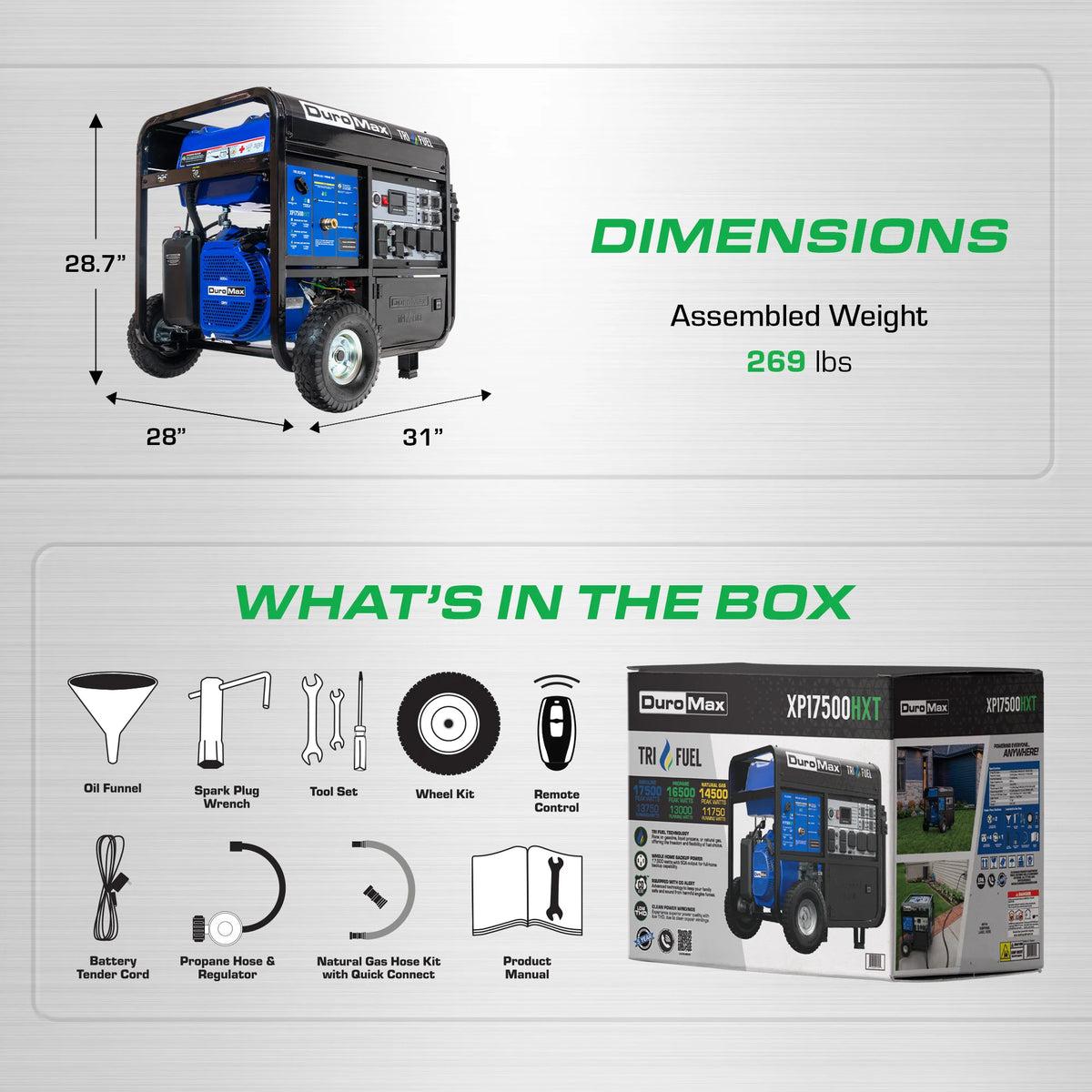 DuroMax 17,500 Watt Tri Fuel Portable Generator w/ CO Alert
